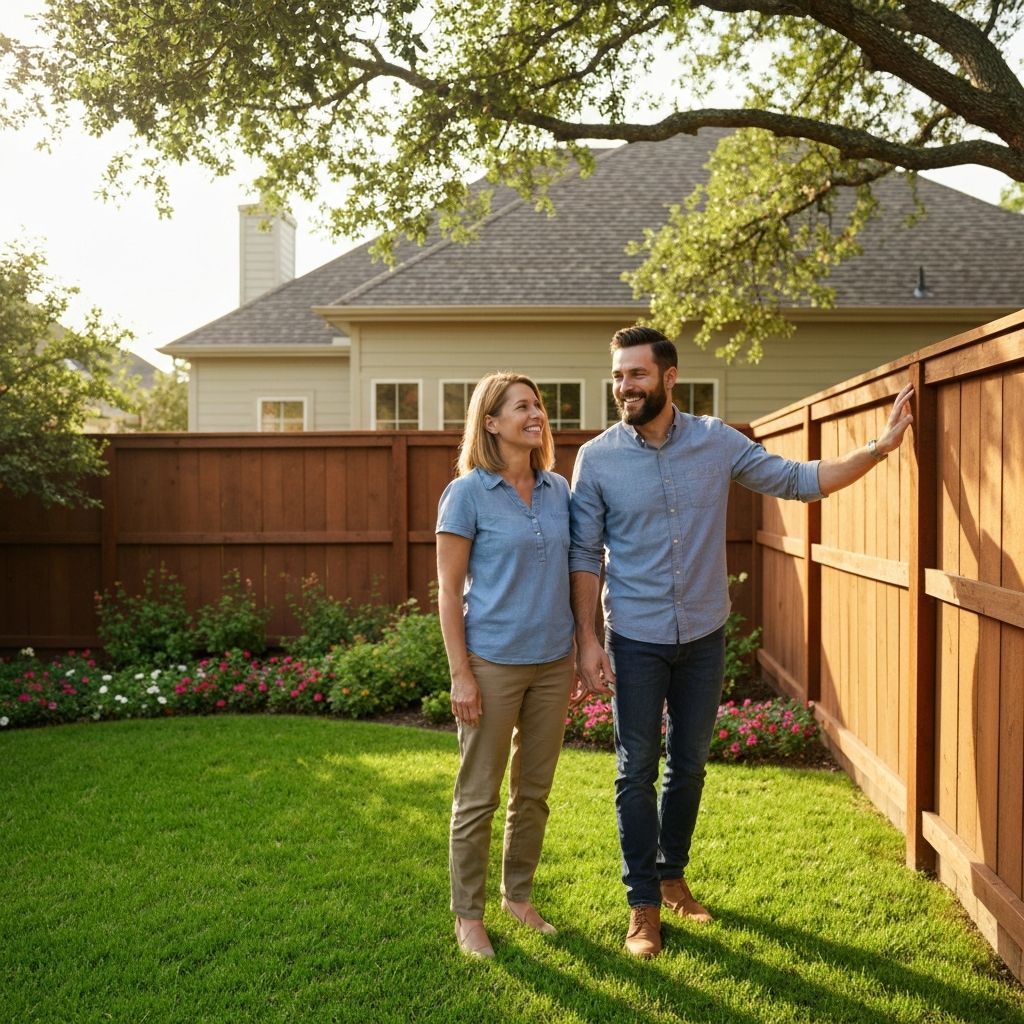 Happy homeowners with new fence