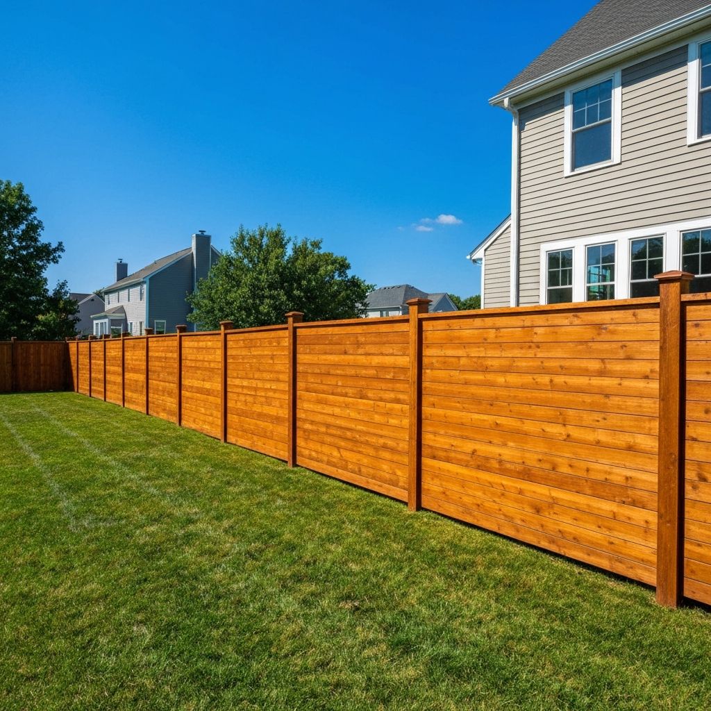 Premium cedar wood privacy fence installation in New Jersey backyard